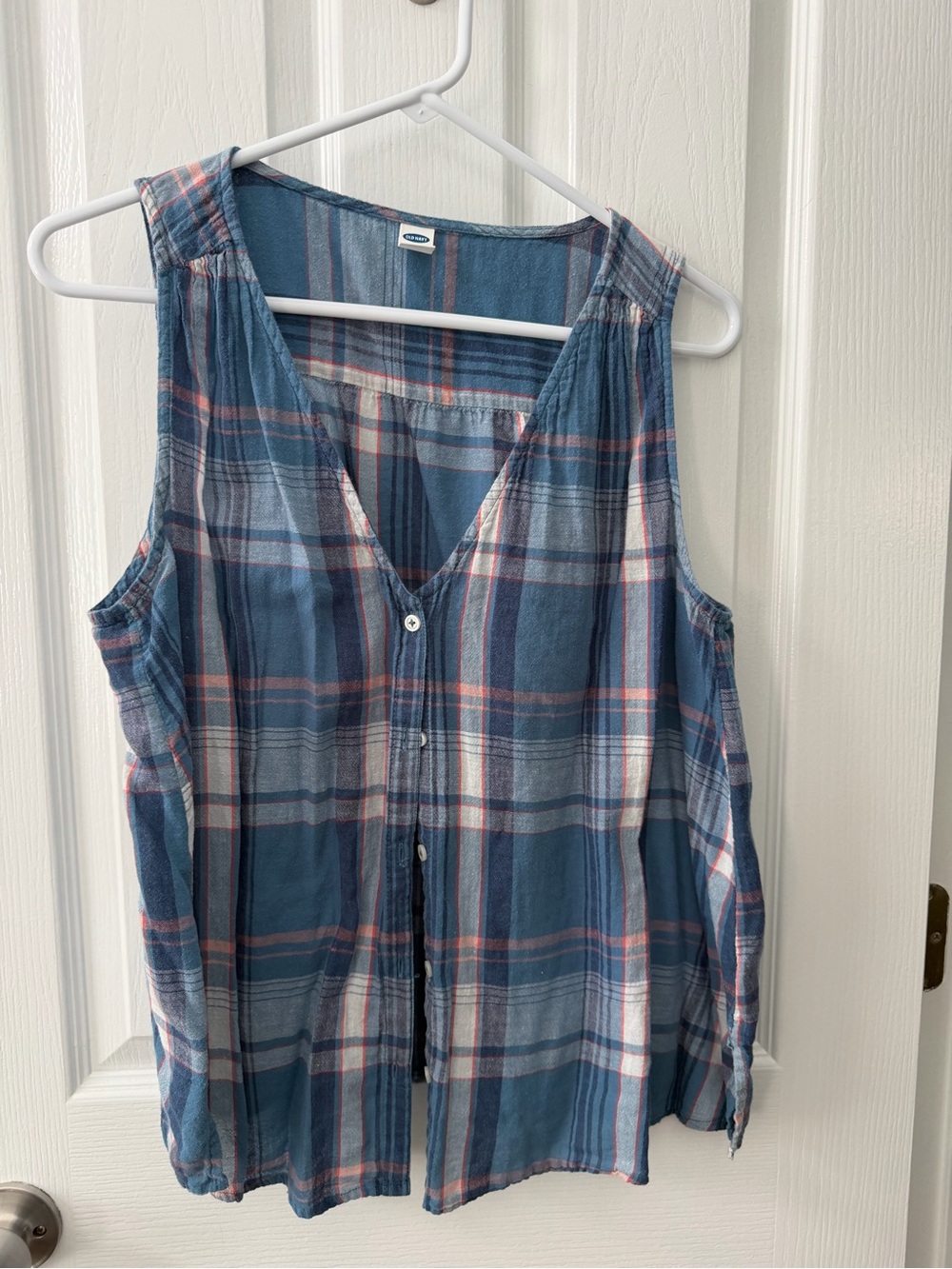 Old Navy Blue Plaid Button Front Tank Top
